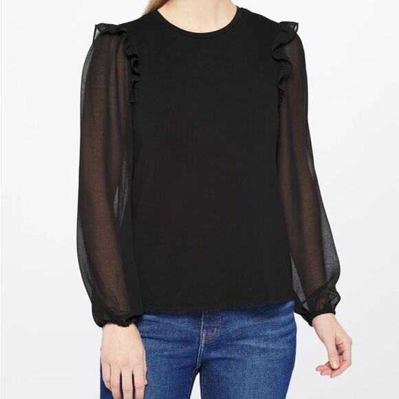 Les Serein Burgas Ruffle Detail Knit Top Black M STITCH FIX NWT - Picture 1 of 8